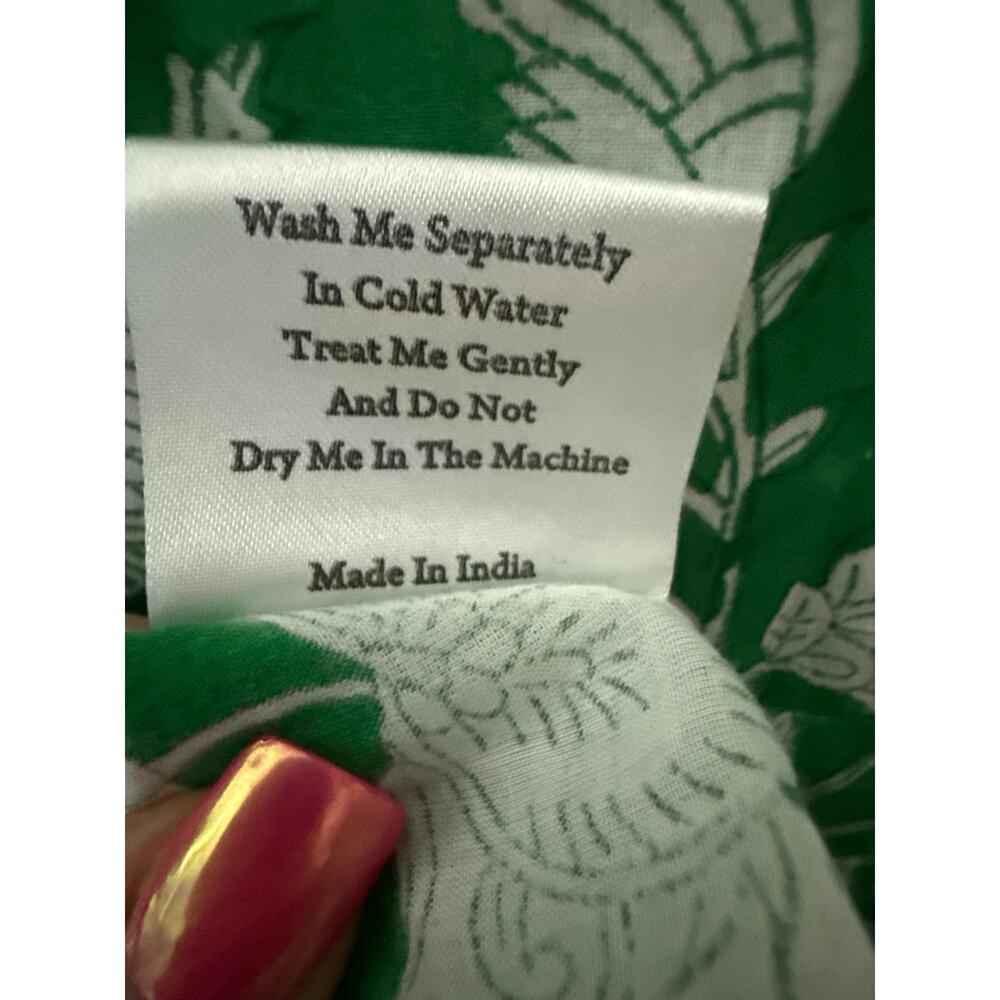 Mille Resort Anais Belted Mini Hand Block Print Dress Green Zinnia Size Small - Picture 11 of 12